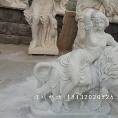 骑狮子的西方美女雕塑，广场景观雕塑