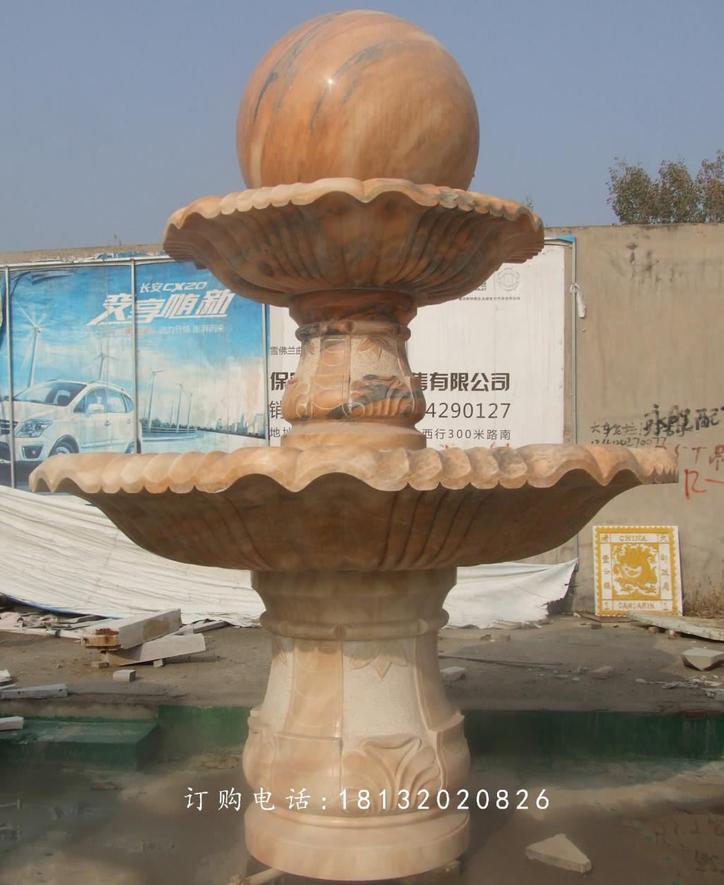 大型风水球喷泉，晚霞红风水球石雕 (1)
