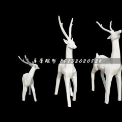 小鹿一家雕塑，玻璃钢抽象动物雕塑