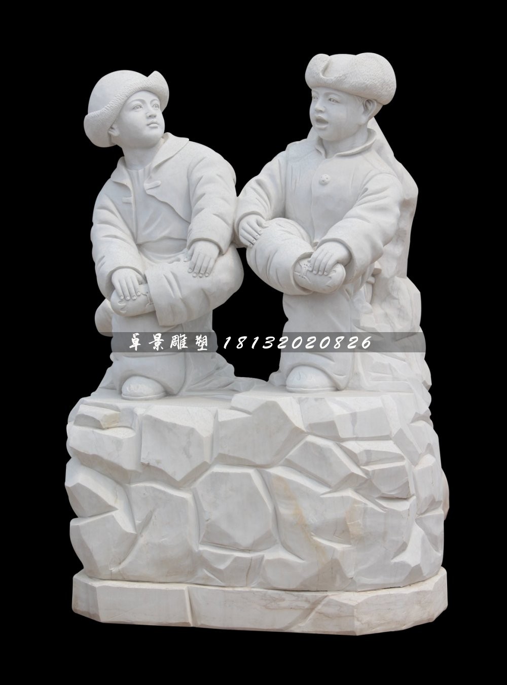 汉白玉小孩游戏石雕，公园小品石雕 (4)