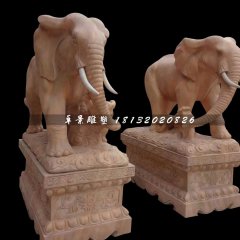 大象石雕，晚霞红大象雕塑，企业门口大象雕塑