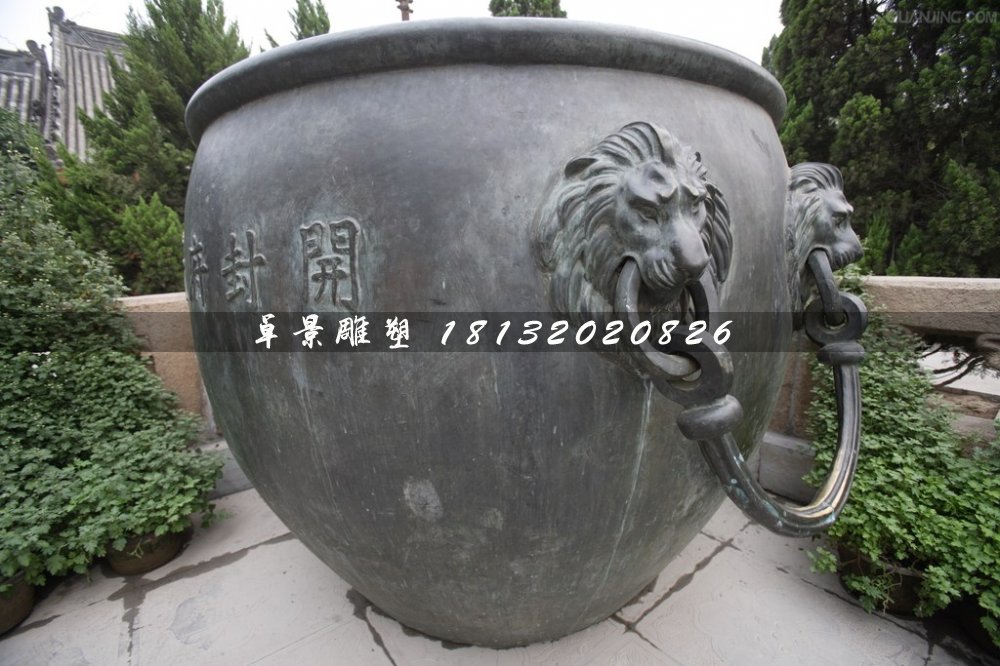水缸铜雕，圆形青铜水缸