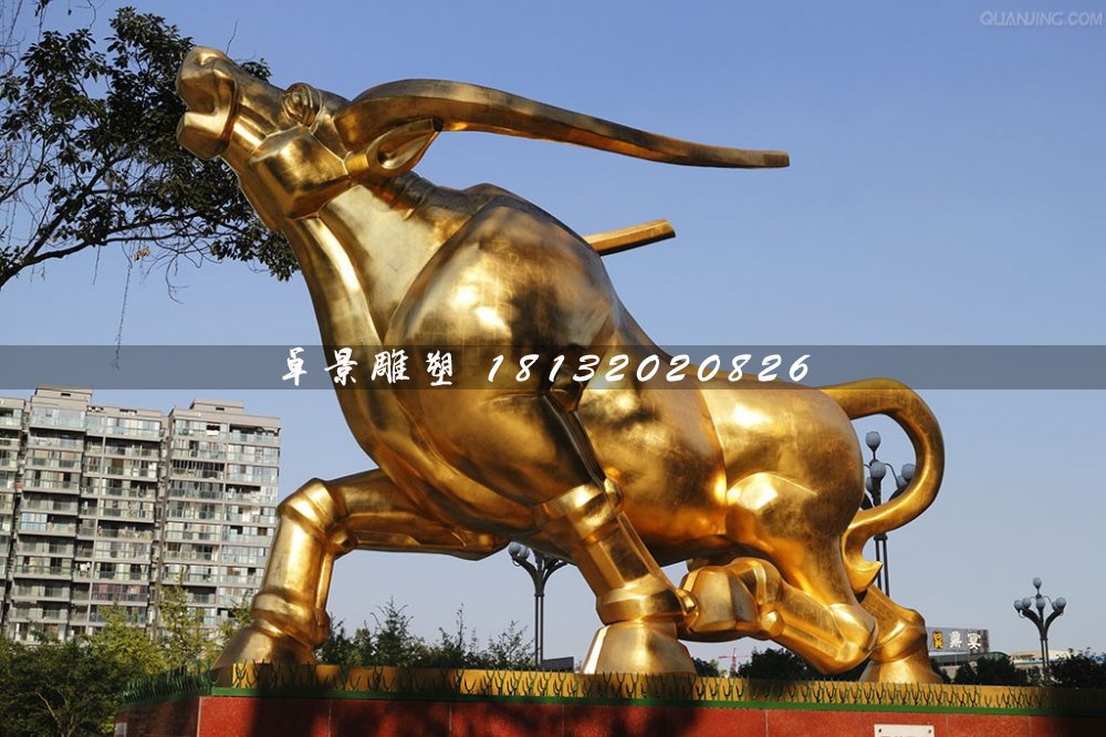 金牛铜雕，贴金动物铜雕 (3)
