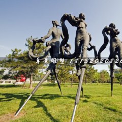 踩高跷铜雕，公园景观雕塑
