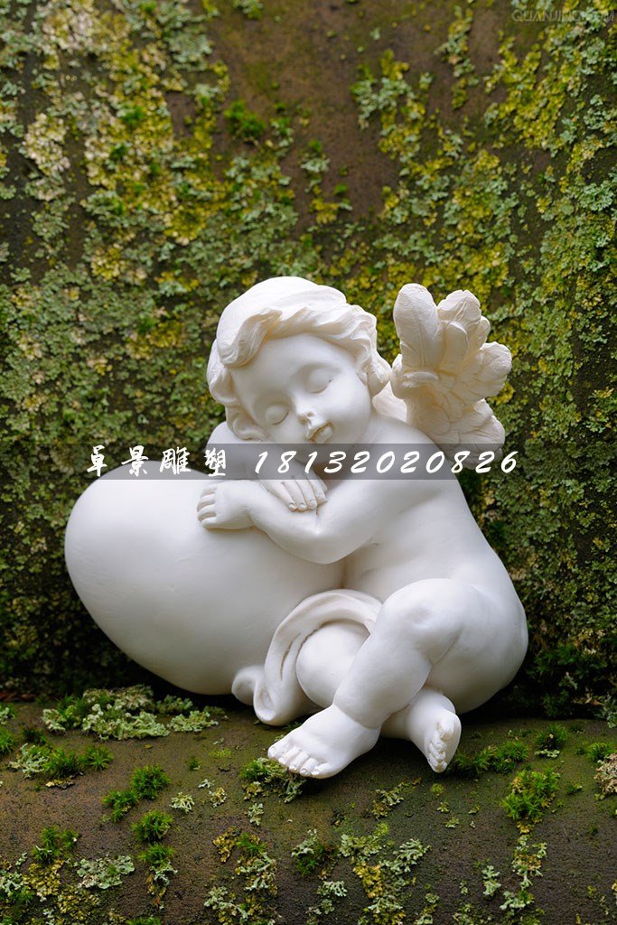 睡觉的小天使石雕，公园汉白玉人物石雕