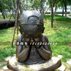 思考的小男孩铜雕，公园小品铜雕