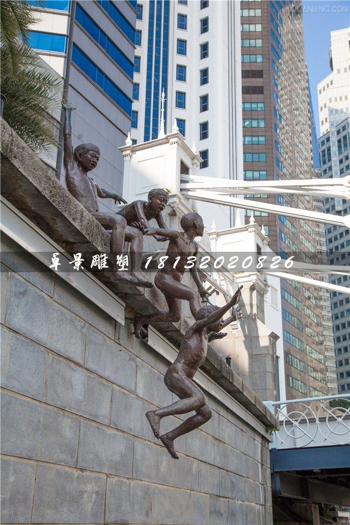 小孩跳水铜雕，街边景观铜雕