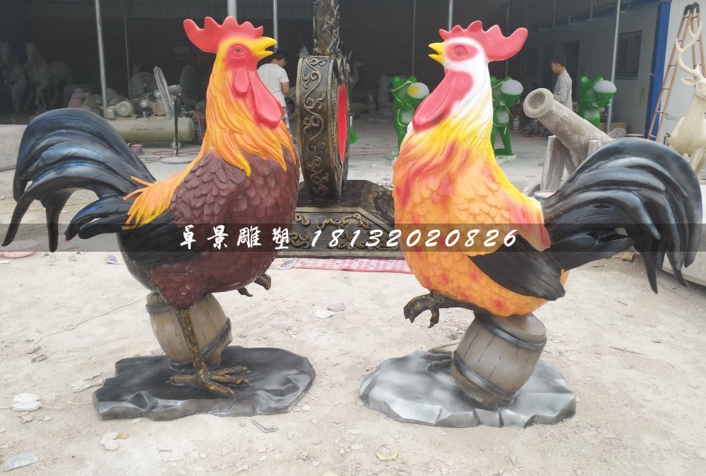公鸡雕塑，玻璃钢彩绘动物雕塑 (1)
