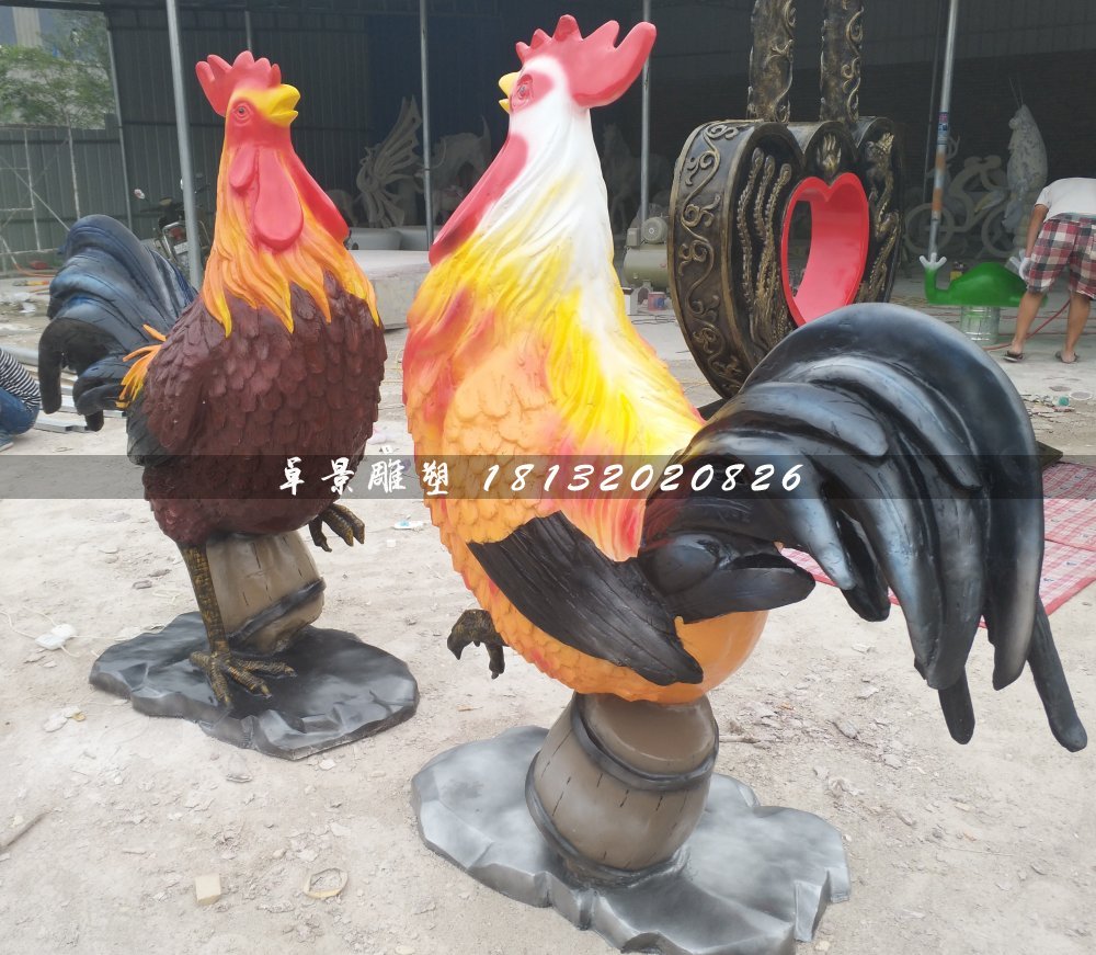 公鸡雕塑，玻璃钢彩绘动物雕塑 (2)