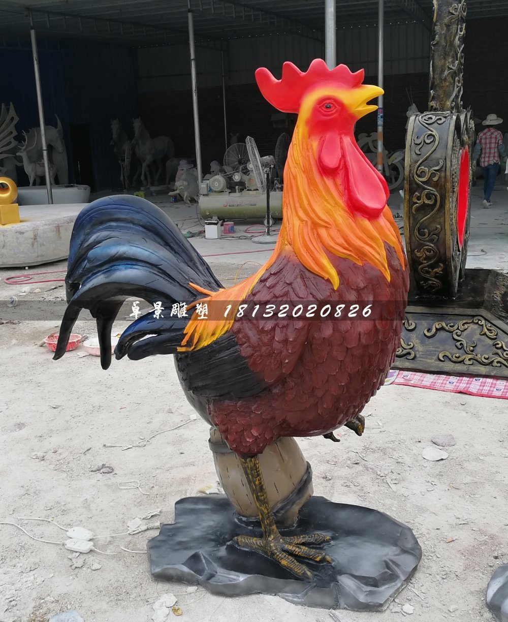 公鸡雕塑，玻璃钢彩绘动物雕塑 (5)