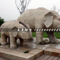 母子象石雕，公园动物石雕