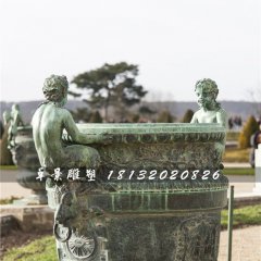 青铜花盆雕塑，公园花钵铜雕
