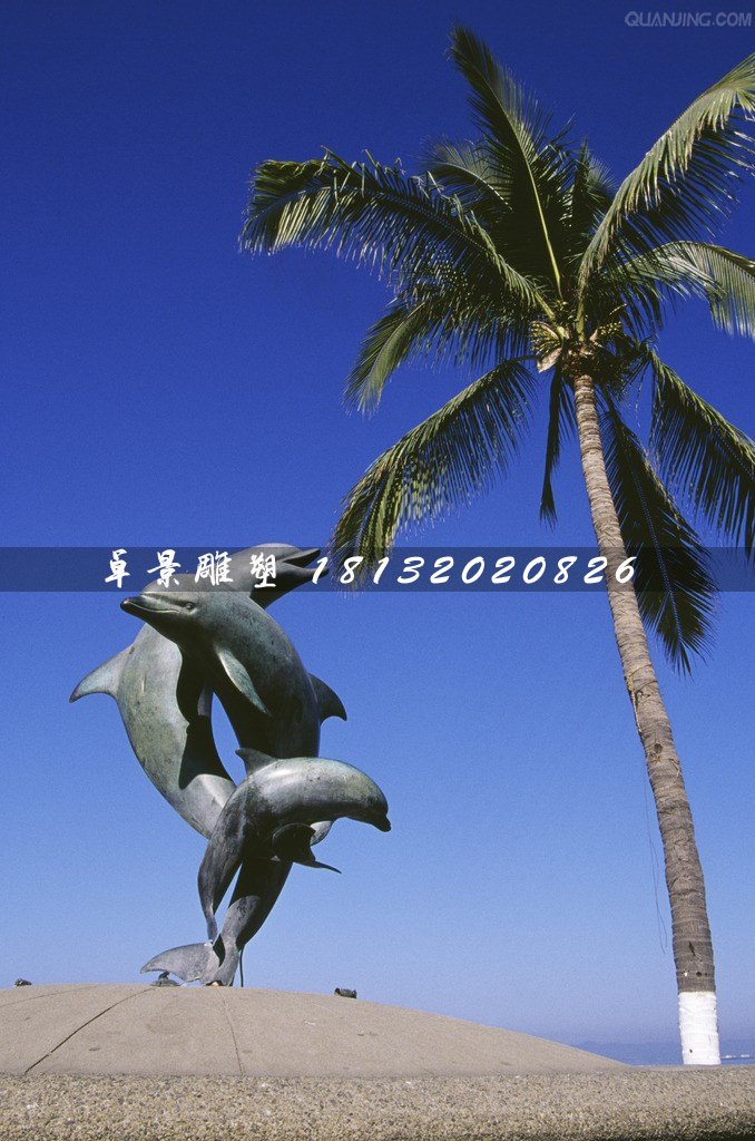 嬉戏铜雕，海豚铜雕，海边动物铜雕