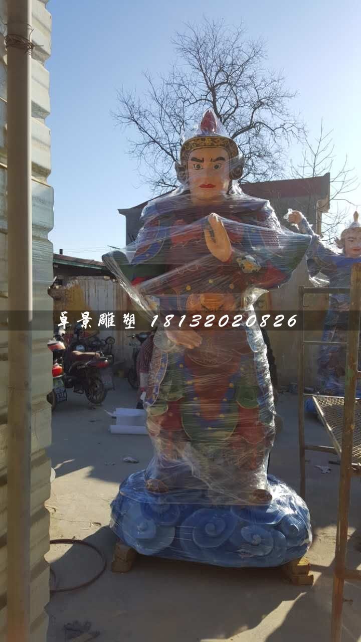 彩绘韦陀雕塑，玻璃钢神仙雕塑