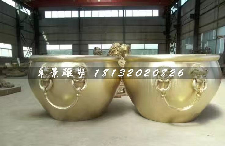 铜水缸雕塑，圆形水缸铜雕