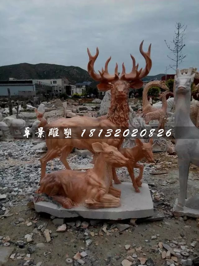 晚霞红鹿石雕，公园动物石雕 (1)