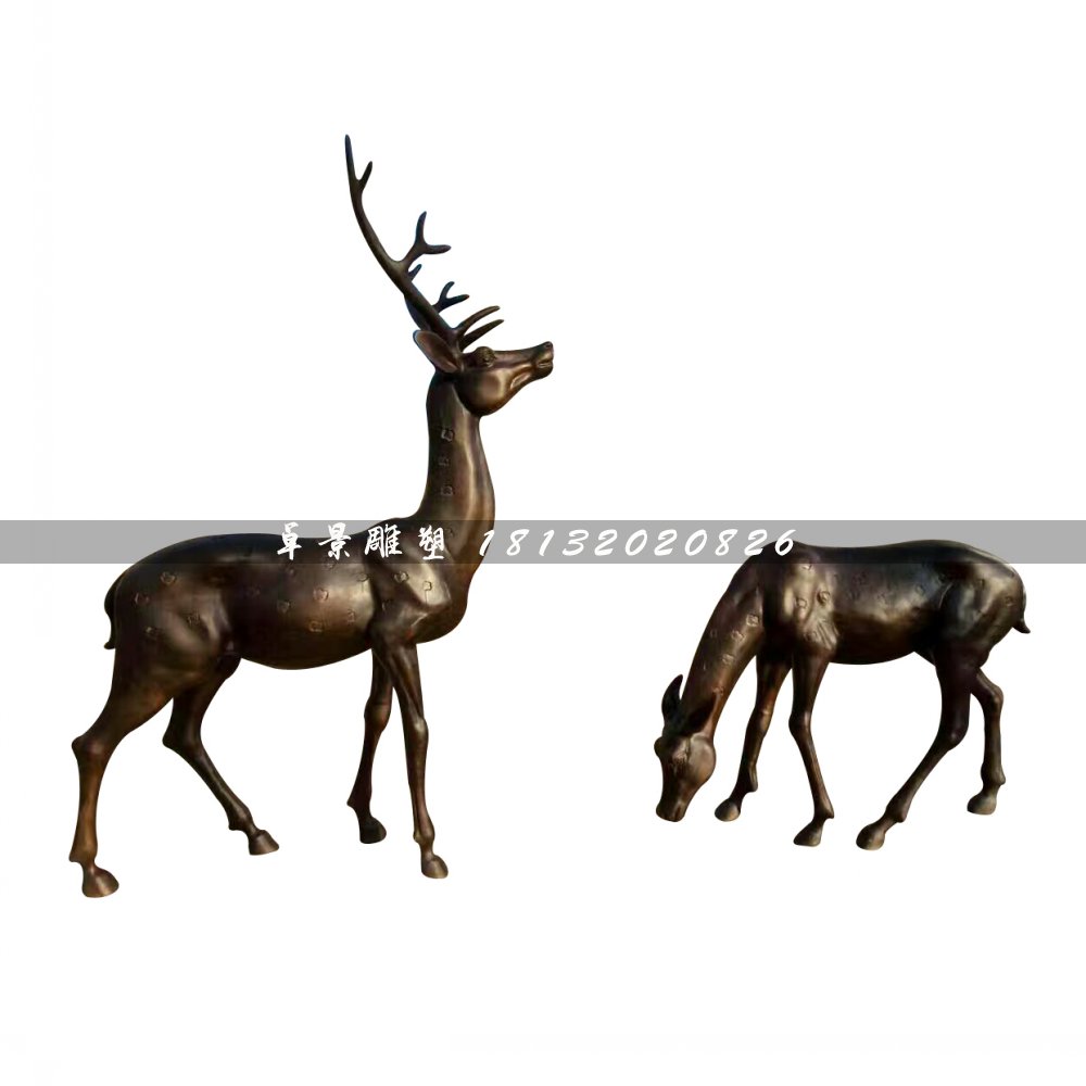 铜鹿雕塑，公园动物铜雕