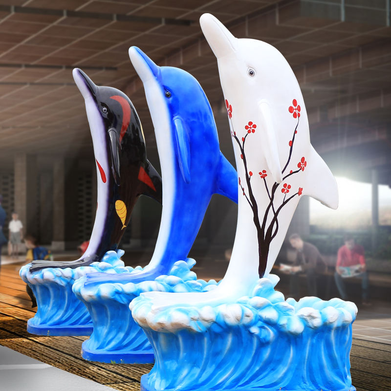 玻璃钢海豚，彩绘海豚雕塑