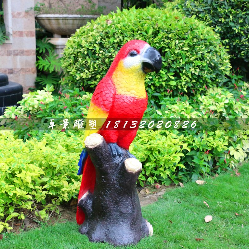 彩绘鹦鹉雕塑，玻璃钢动物雕塑 (2)