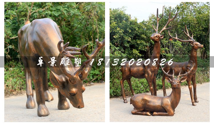 仿铜小鹿雕塑，玻璃钢动物