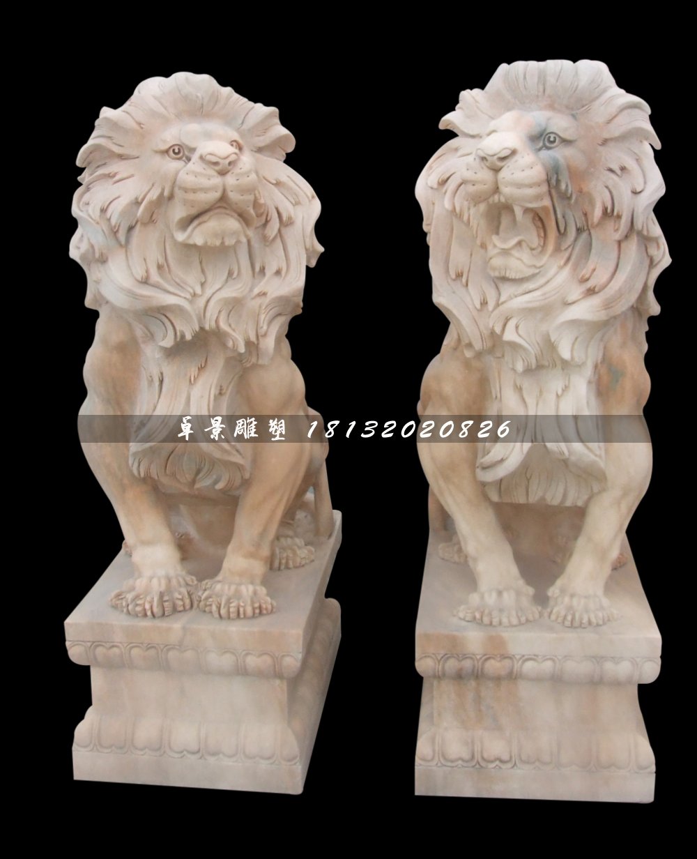 西洋狮石雕，晚霞红狮子石雕 (1)