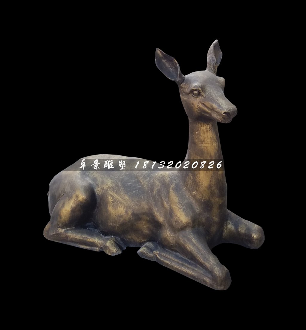 卧着的小鹿铜雕，公园动物铜雕 (1)