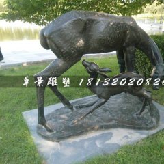 母子鹿铜雕，公园动物铜雕