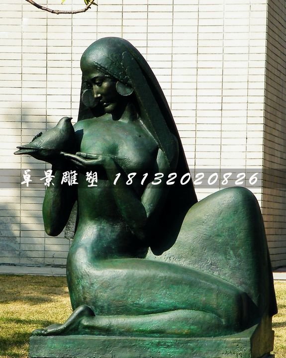 和平少女铜雕，青铜人物雕塑