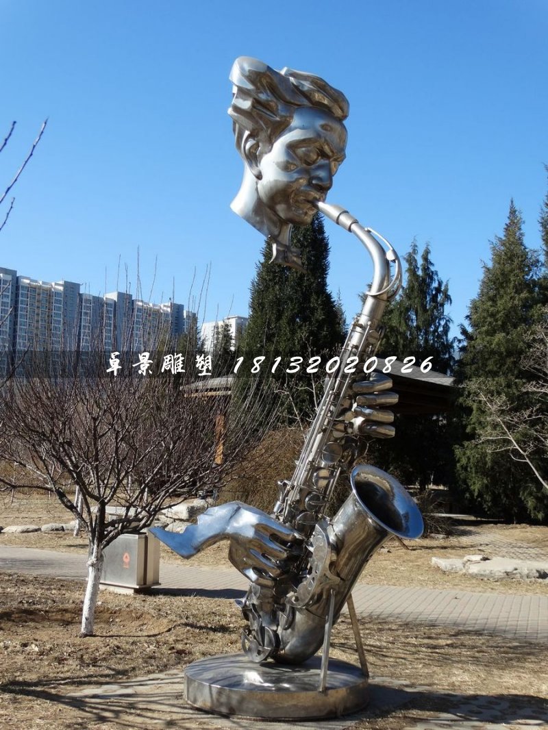 吹萨克斯雕塑，不锈钢创意雕塑 (3)