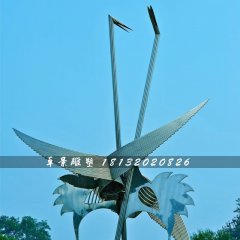 抽象仙鹤雕塑，不锈钢抽象动物