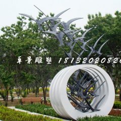 不锈钢抽象大雁雕塑，公园景观雕塑