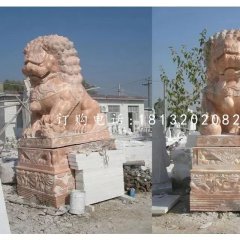 晚霞红石狮子北京狮子石雕