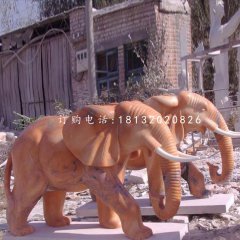 晚霞红石头大象公园动物石雕