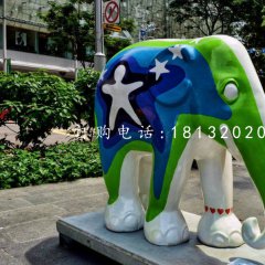 彩色大象雕塑玻璃钢彩绘动物雕塑