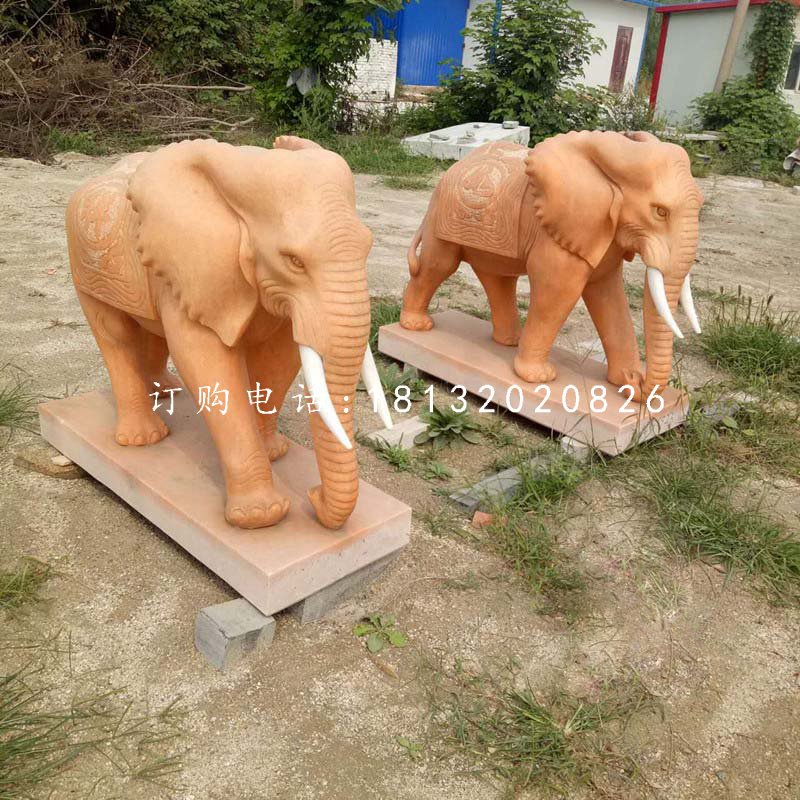 晚霞红大象，动物石雕 (1)