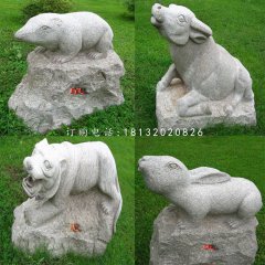 公园十二生肖雕塑，大理石动物雕塑