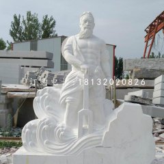 大禹治水石雕，汉白玉古代人物石雕