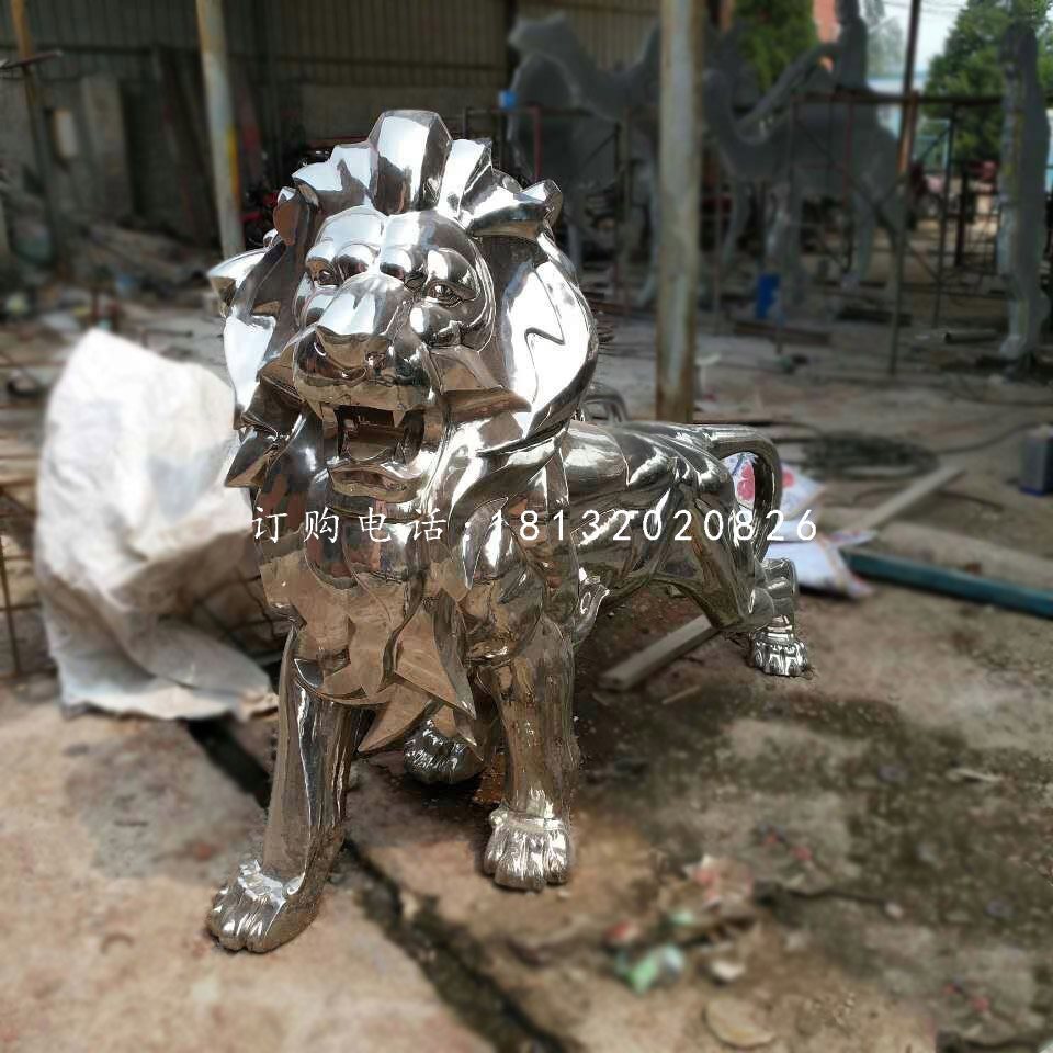 西洋狮雕塑，不锈钢动物雕塑 (4)