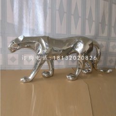 不锈钢豹子，动物雕塑