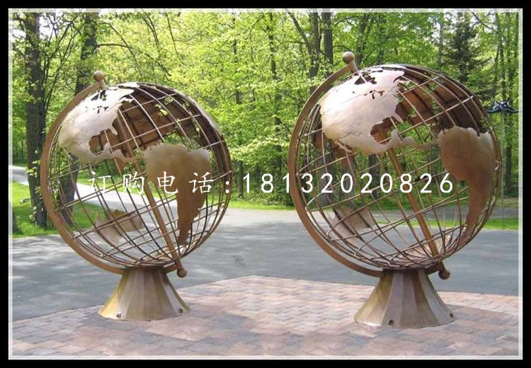 不锈钢地球仪，校园景观雕塑