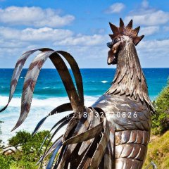 不锈钢公鸡雕塑，动物雕塑