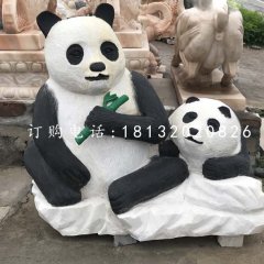 母子熊猫石雕，公园动物石雕