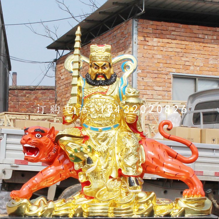 骑虎财神雕塑,玻璃钢赵公明雕塑