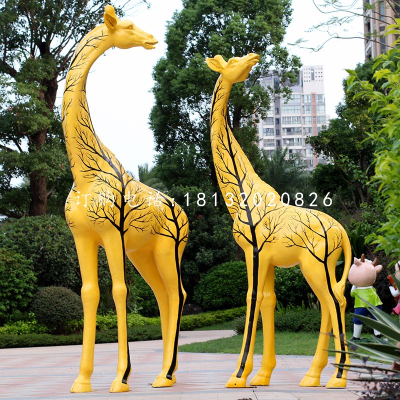 彩绘长颈鹿，玻璃钢动物