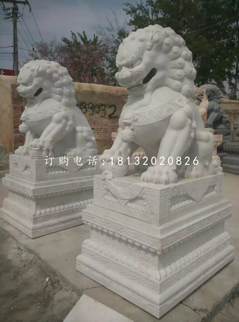 狮子踩球雕塑汉白玉石雕北京狮