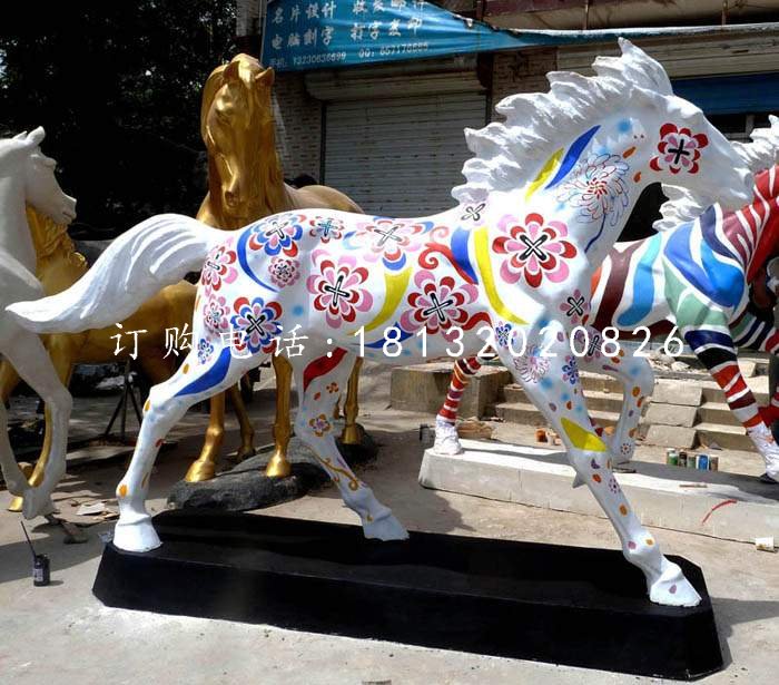 彩绘马雕塑玻璃钢商场雕塑 (3)
