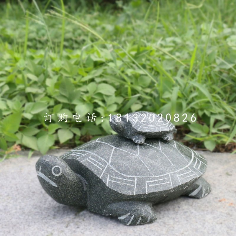 母子乌龟石雕，公园动物石雕