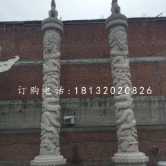 石雕盘龙柱，广场柱子雕塑