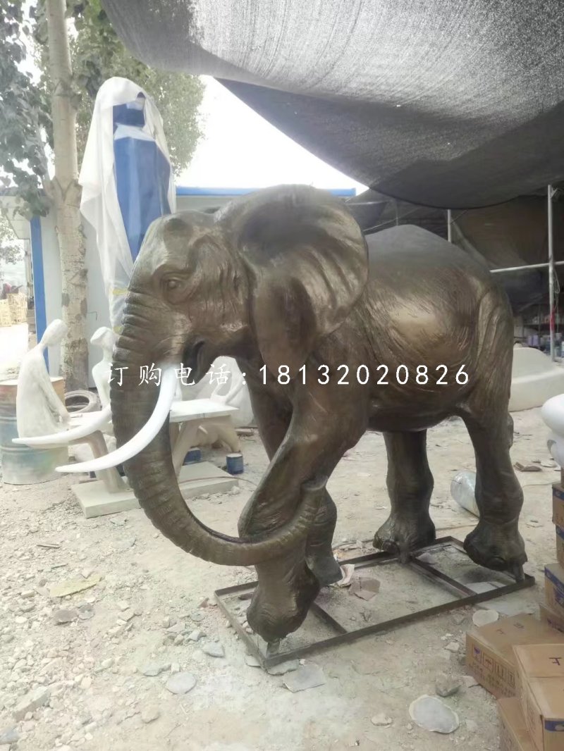 玻璃钢仿铜大象雕塑，动物雕塑 (2)