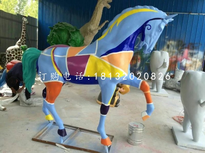 玻璃钢彩绘马雕塑，公园动物雕塑 (1)